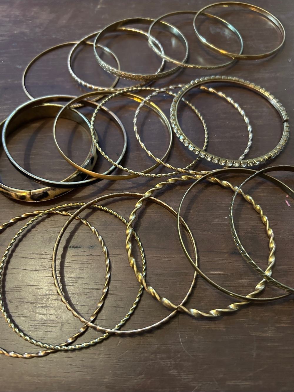 Lot of 17 Gold Tone Women's Bangle Bracelet Set - Elegant Mixed Textures